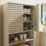 Render Tall Faux Travertine Linen Storage Cabinet in Travertine - Image 3