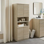 Render Tall Faux Travertine Linen Storage Cabinet in Travertine - Image 2